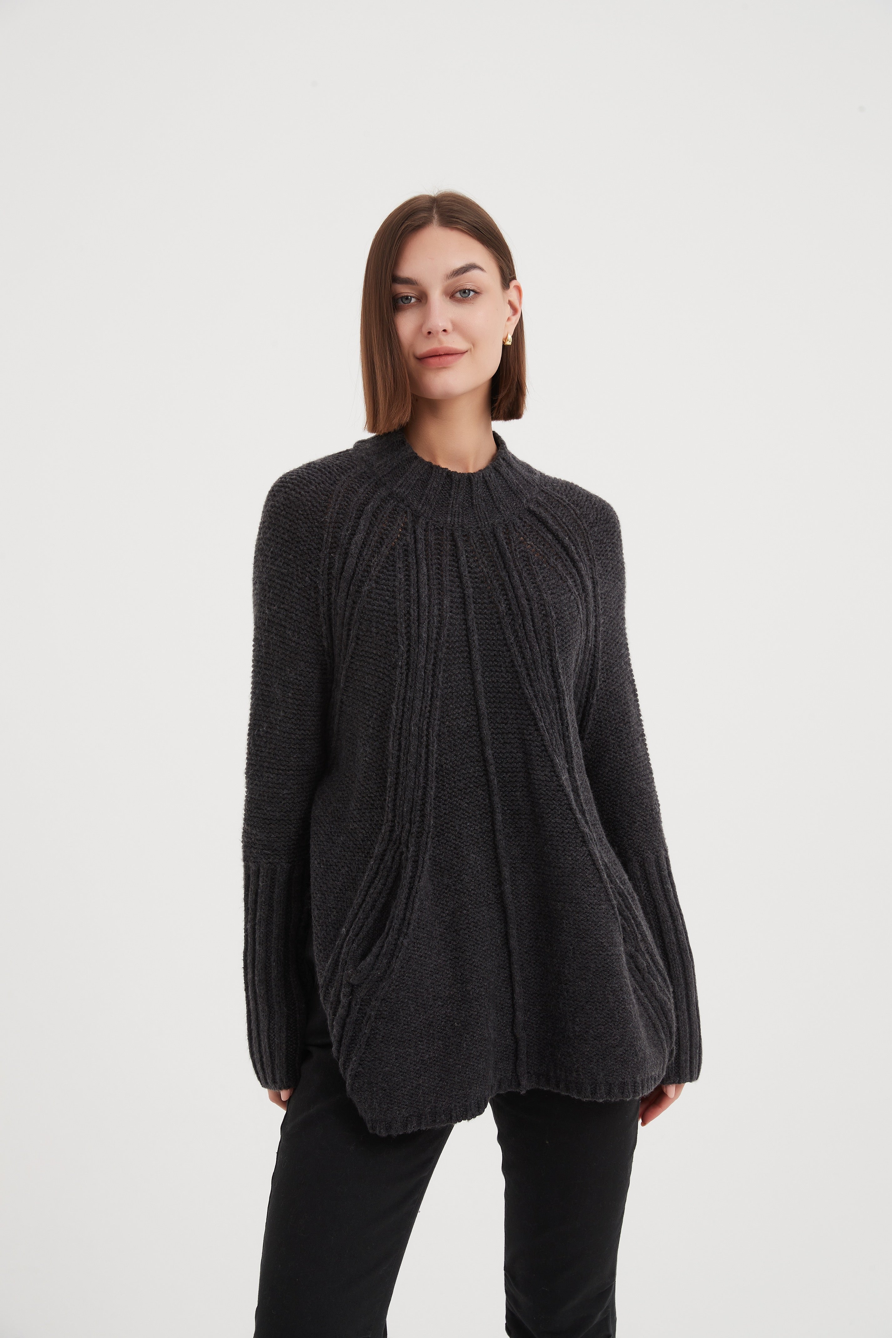 Funnel Neck Ribbed Knit