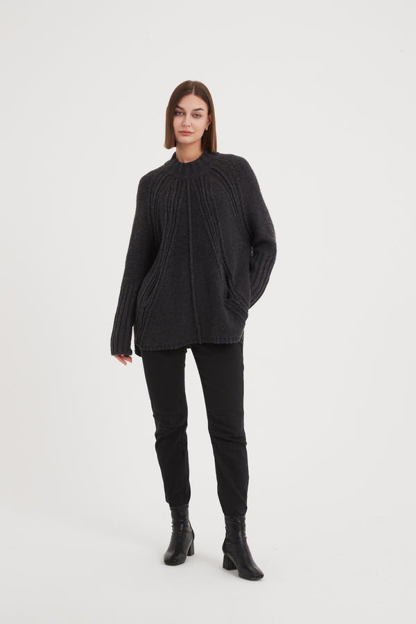 Funnel Neck Ribbed Knit