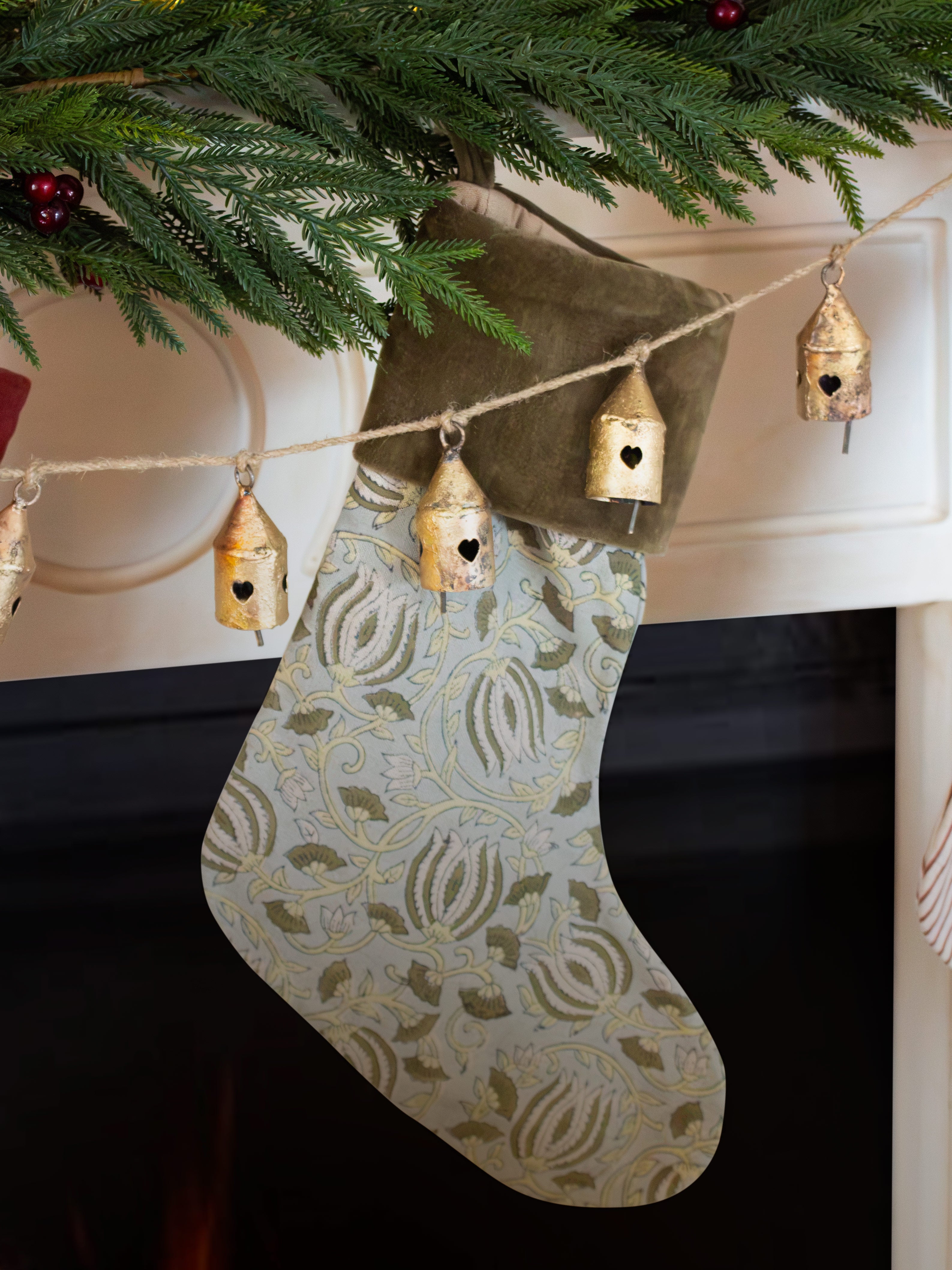 Green Pomegranate Floral Stocking