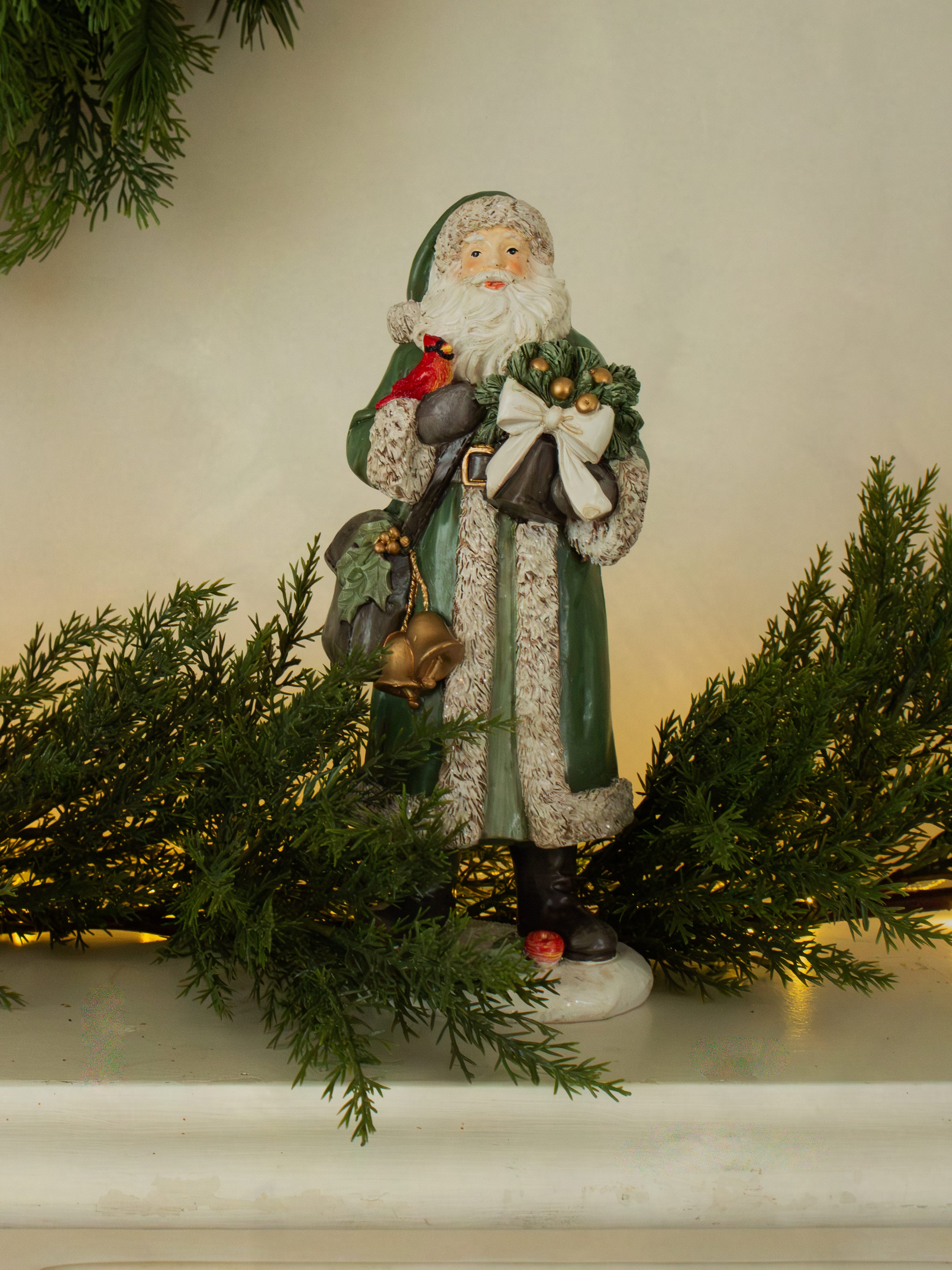 Green Santa with Bird and Bells