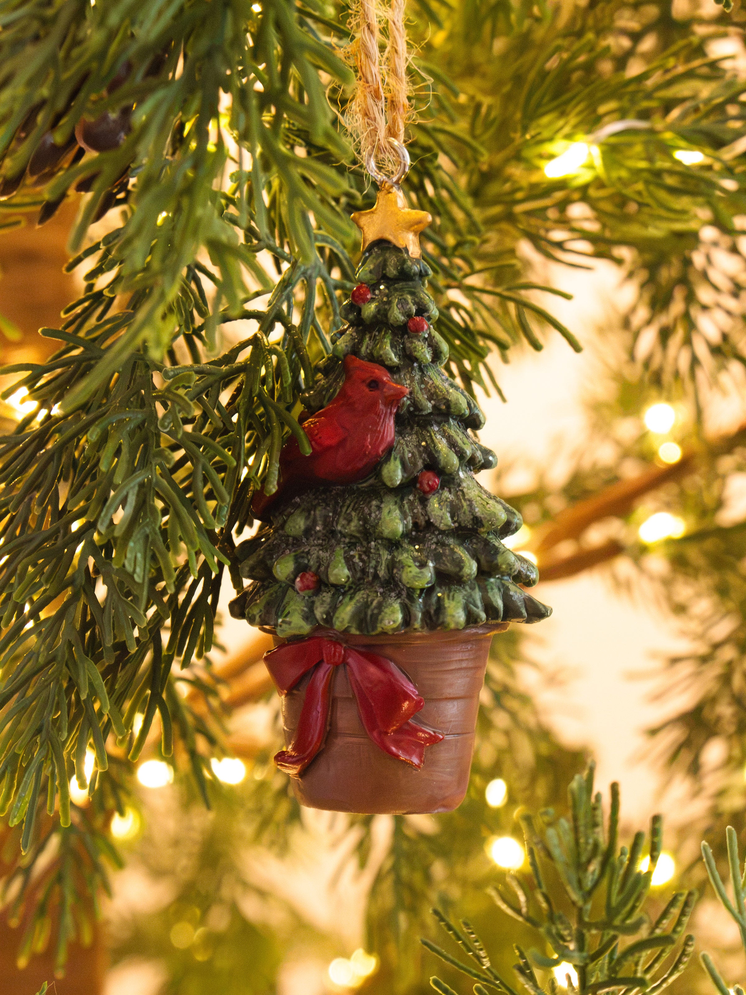 Hanging Potted Tree with Bird