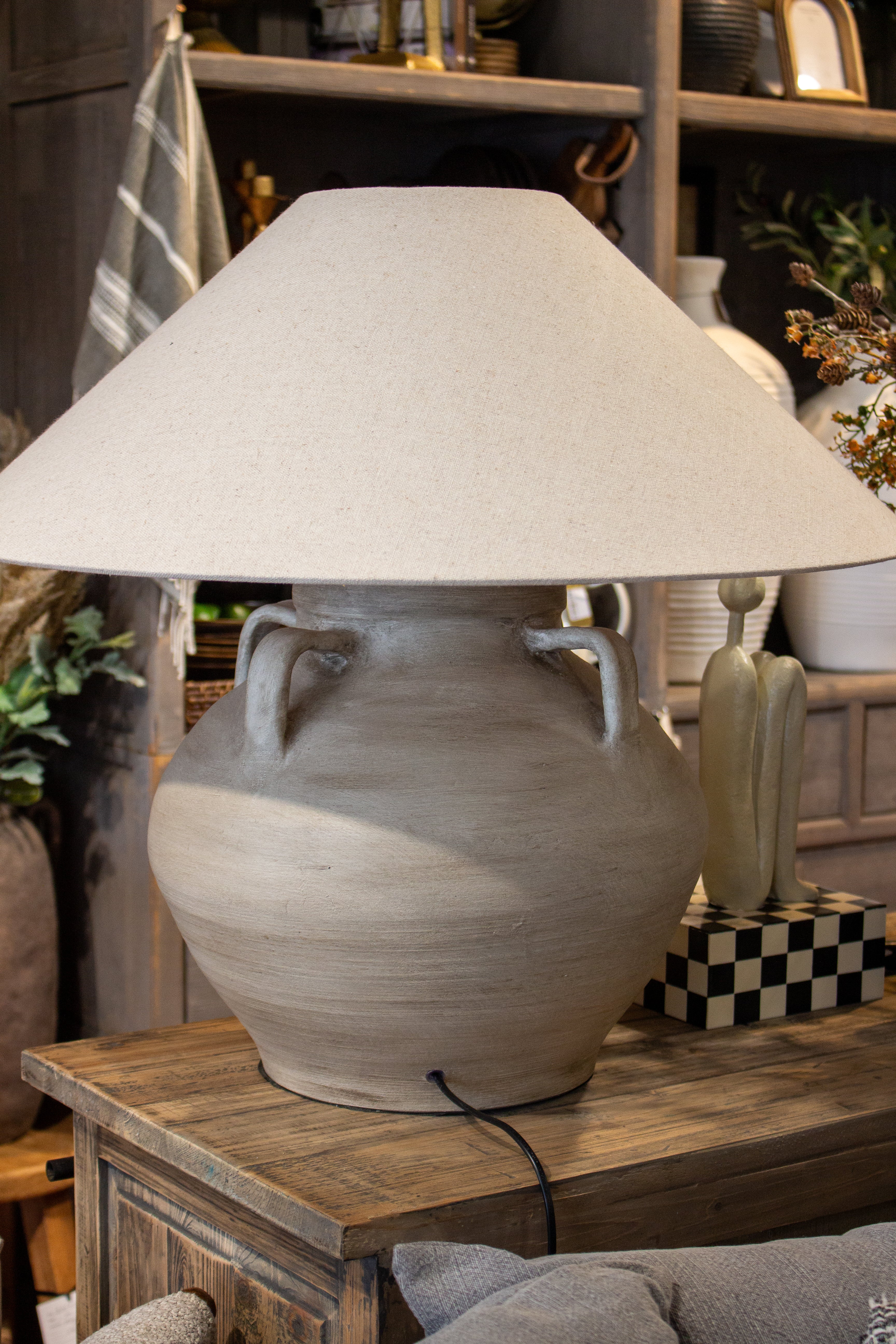 Tuscan Sandstone Lamp & Raw Linen Shade