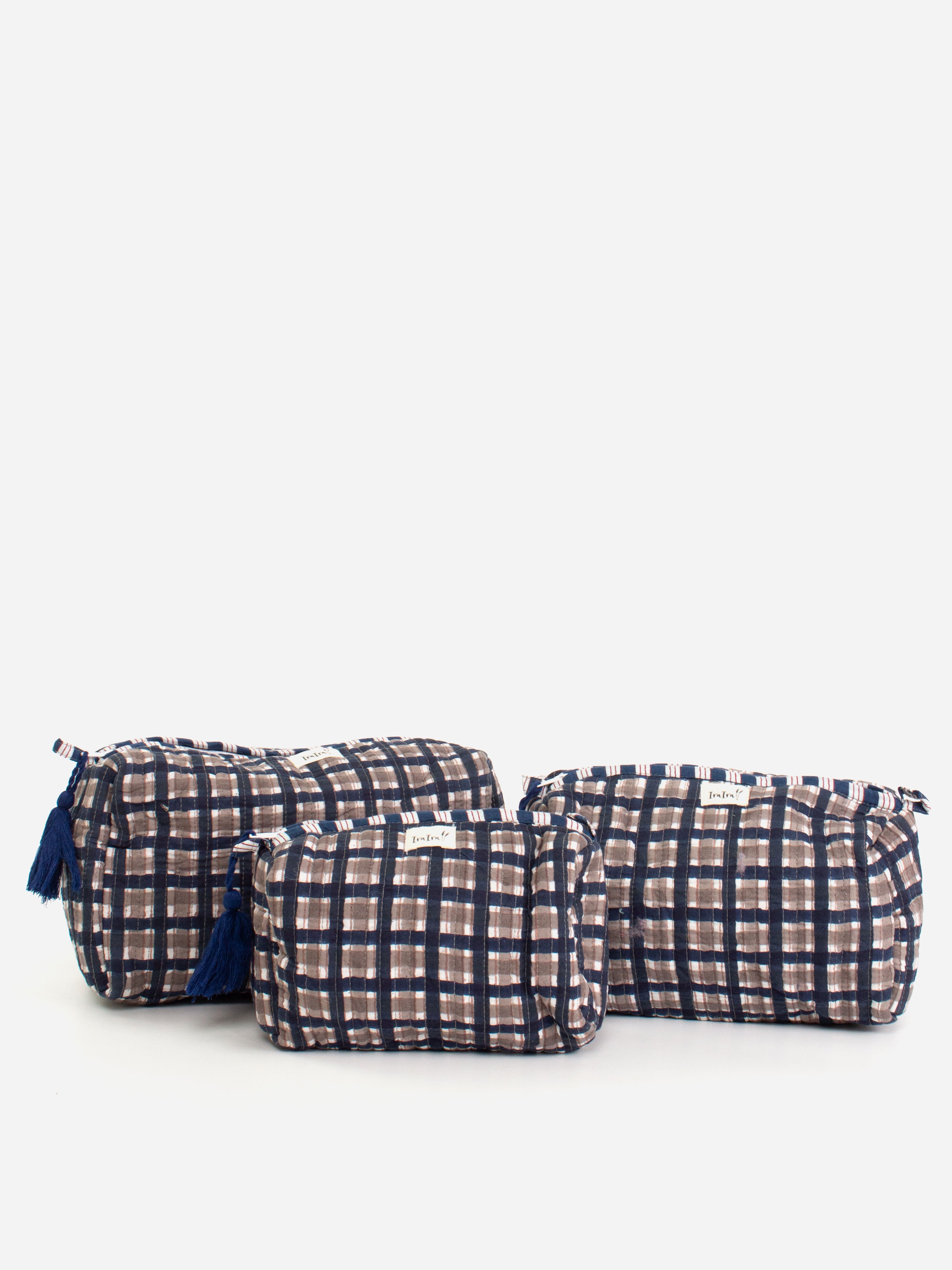 Indigo Check Cosmetic Case Set