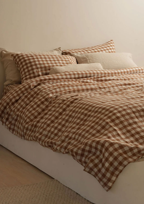 Linen Reversible Duvet Cover Set - Ginger Gingham