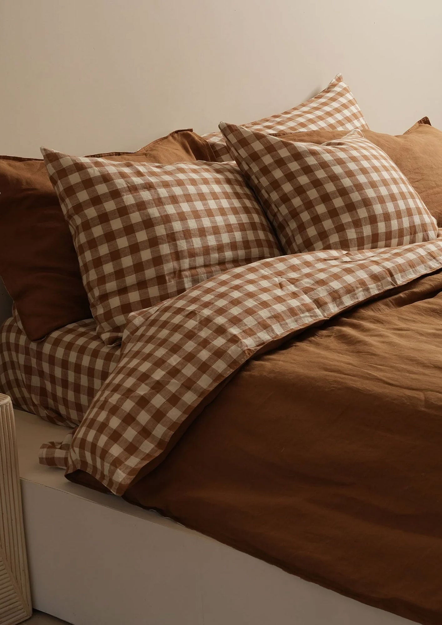 Linen Reversible Duvet Cover Set - Ginger Gingham