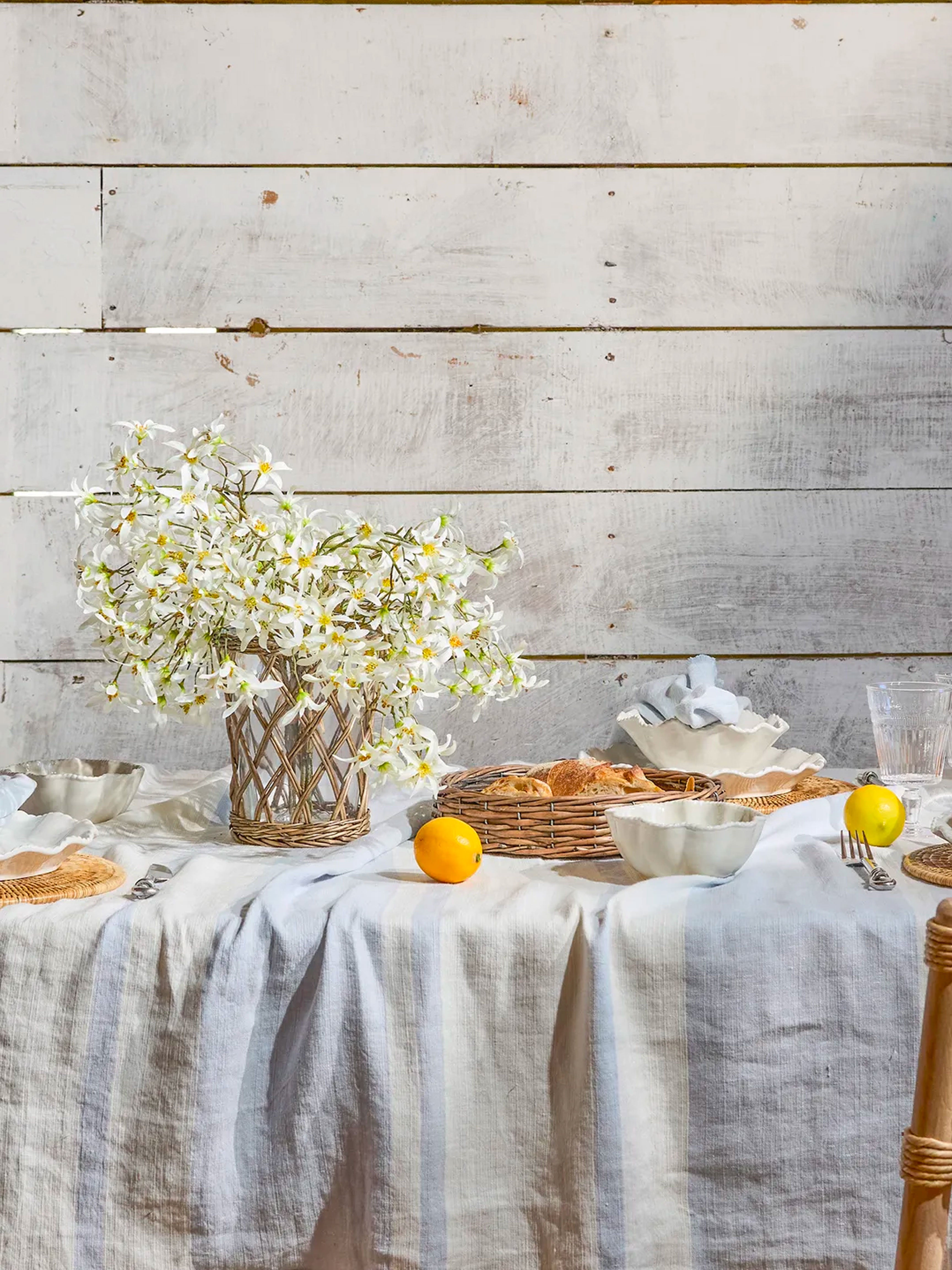 Pale Blue Stripe Linen Tablecloth