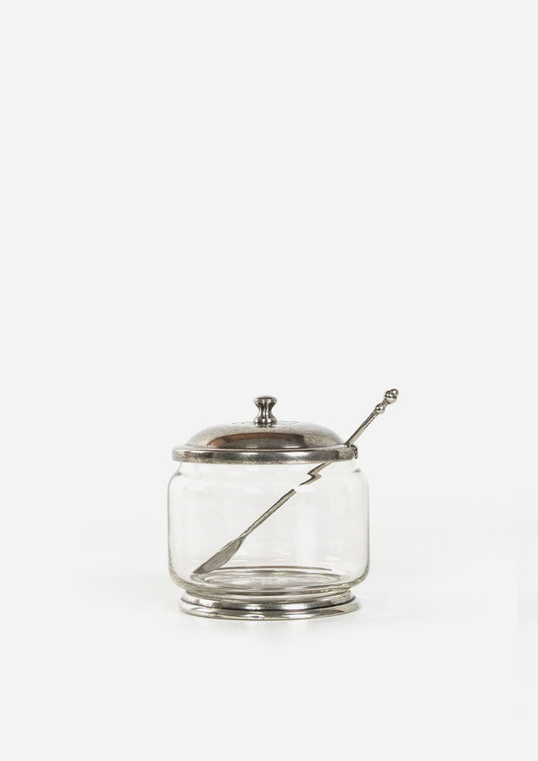 Pewter & Glass Sugar Bowl with Spoon