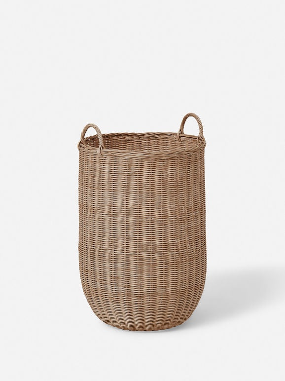 Round Brown Rattan Laundry Basket