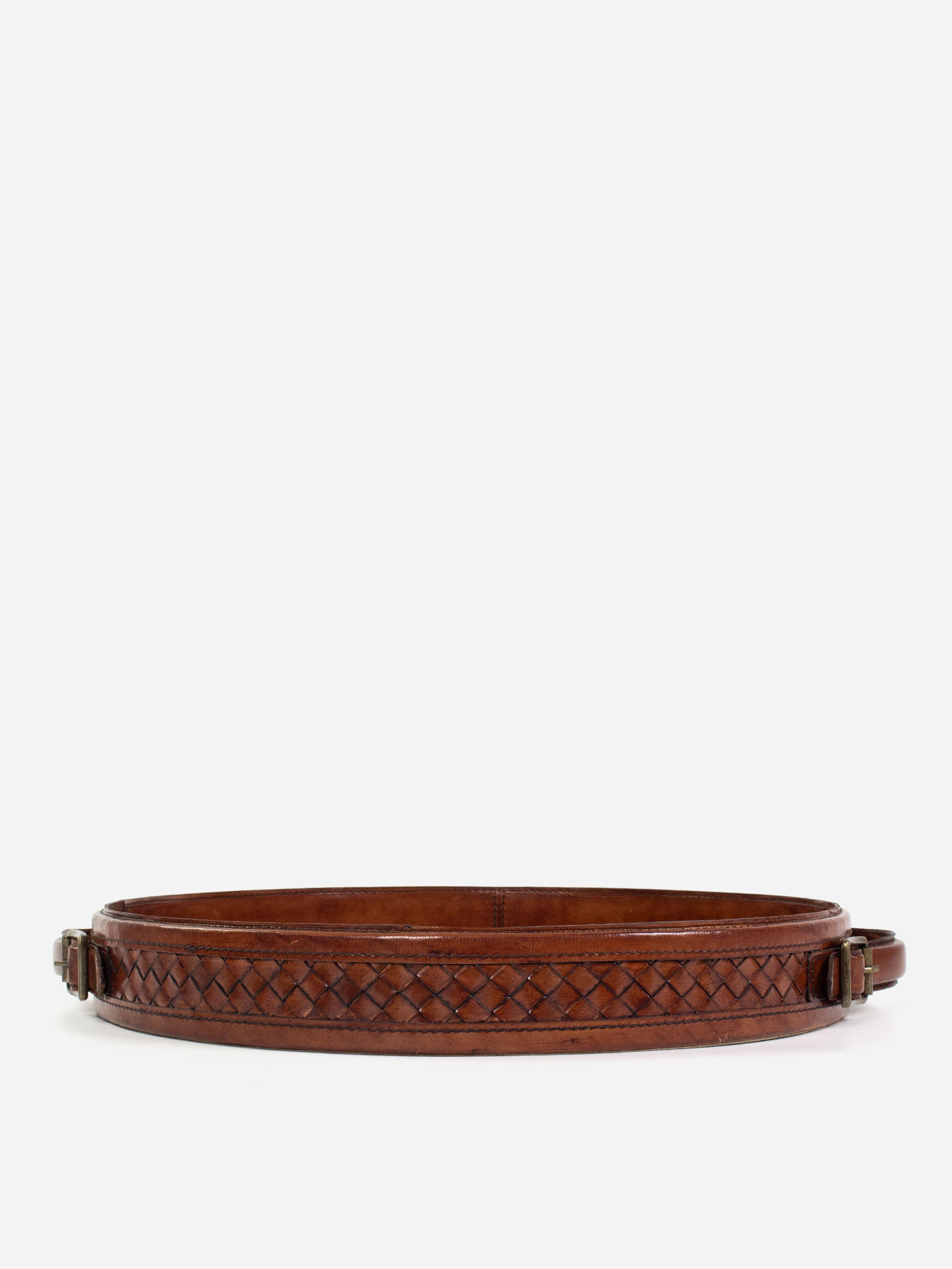Round Leather Tray Plaited Sides