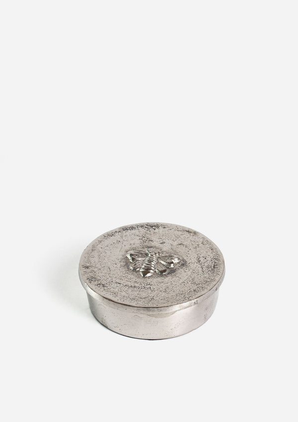 Round Silver Box With Bee Design