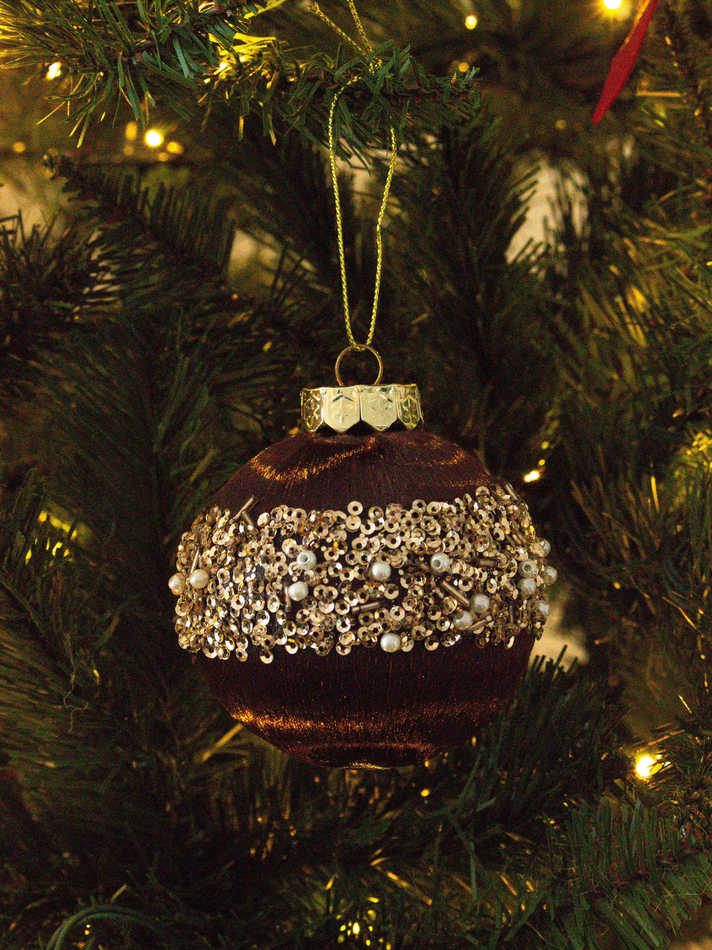Silky Chocolate Beaded Band Bauble