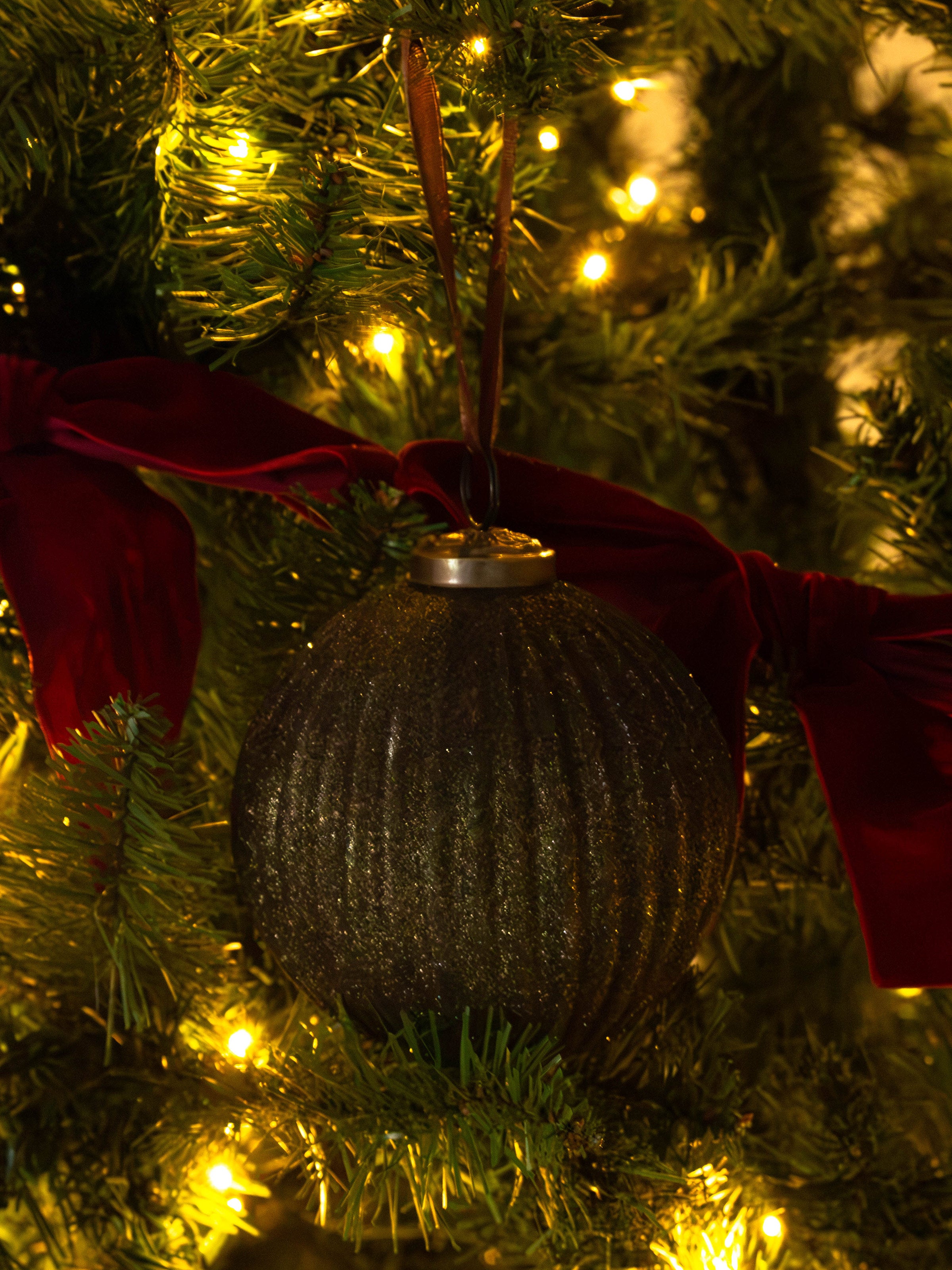 Stripe Green Glitter Bauble