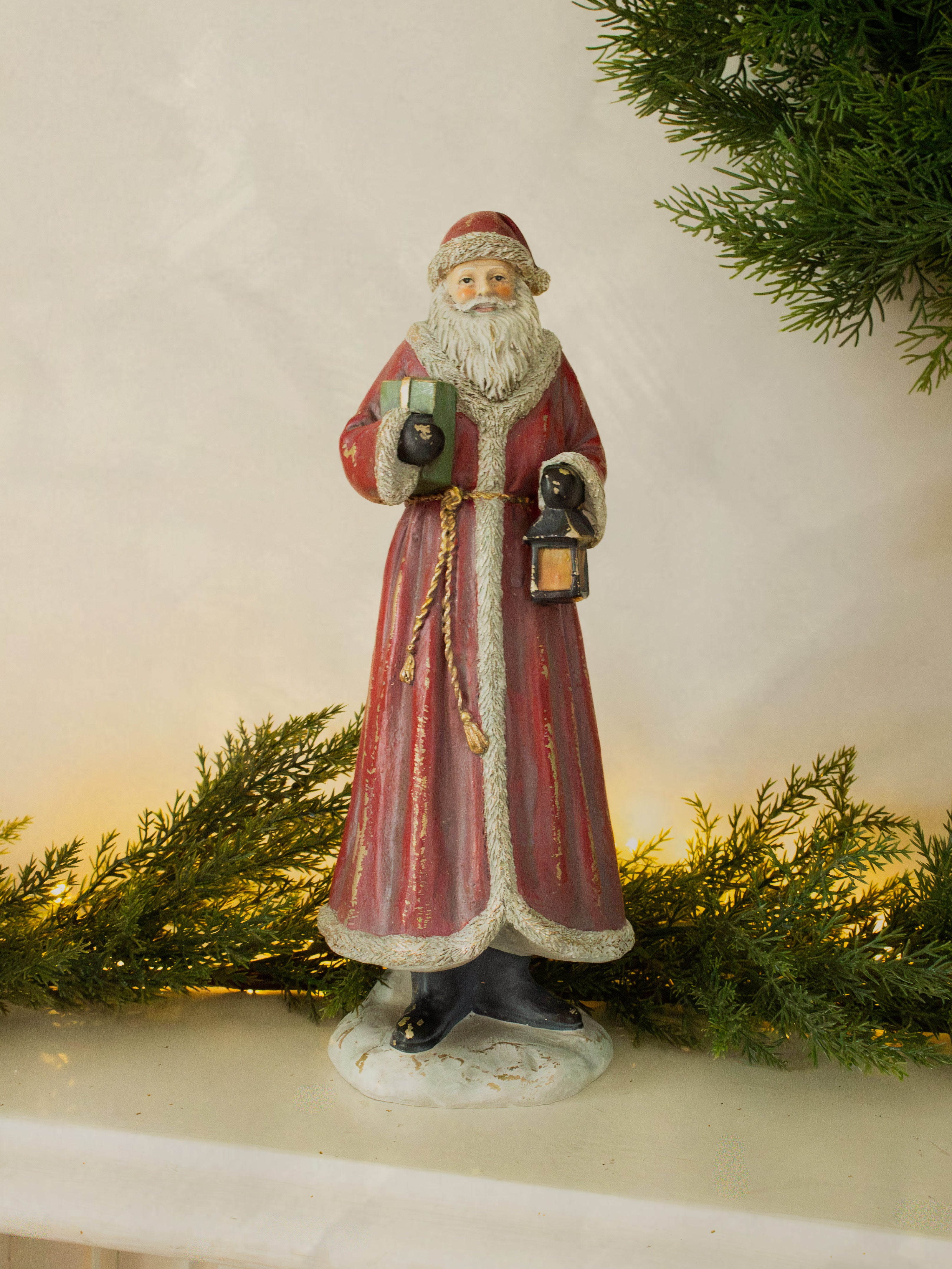 Tall Red Santa with Lantern and Gift