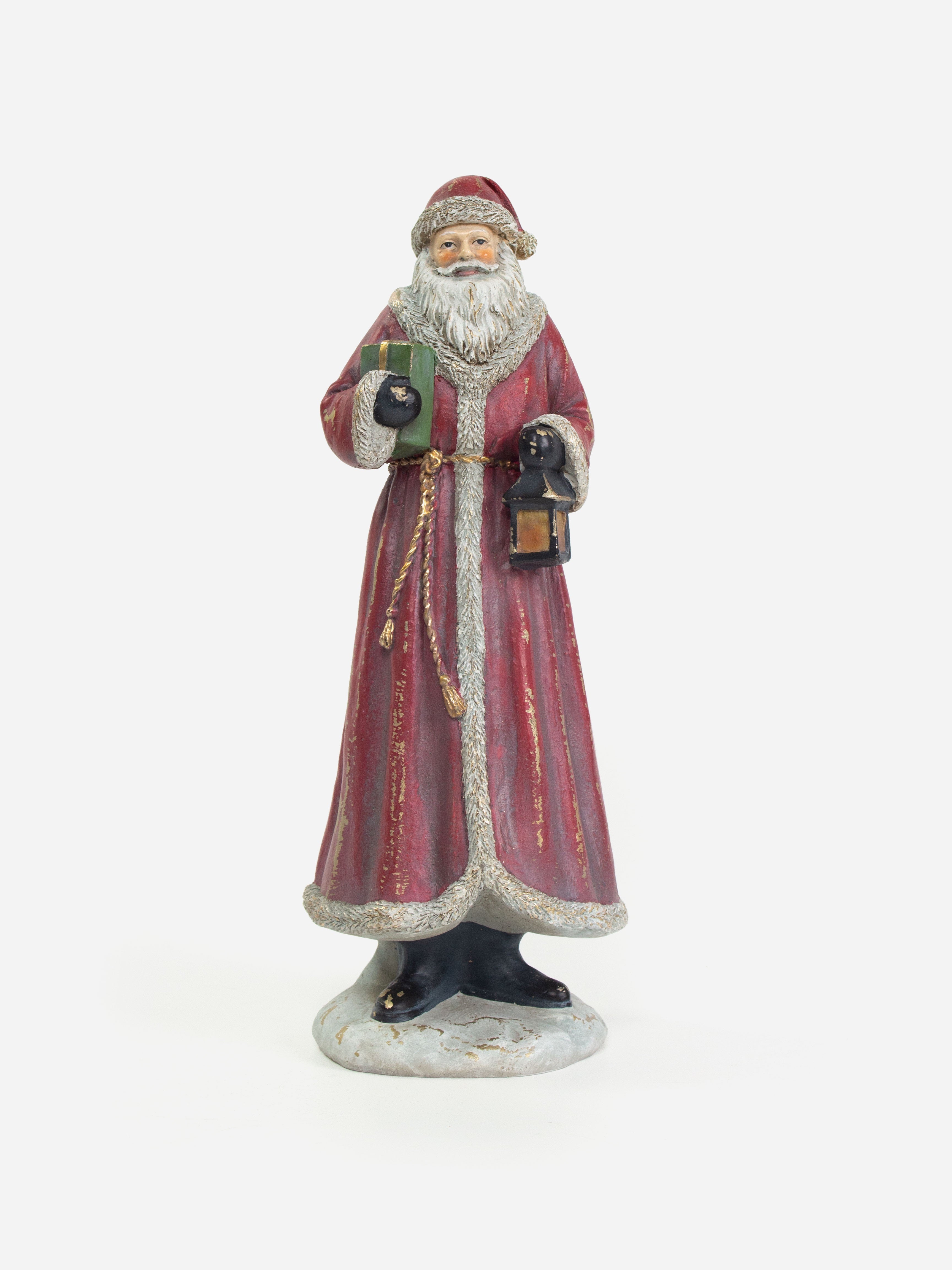 Tall Red Santa with Lantern and Gift