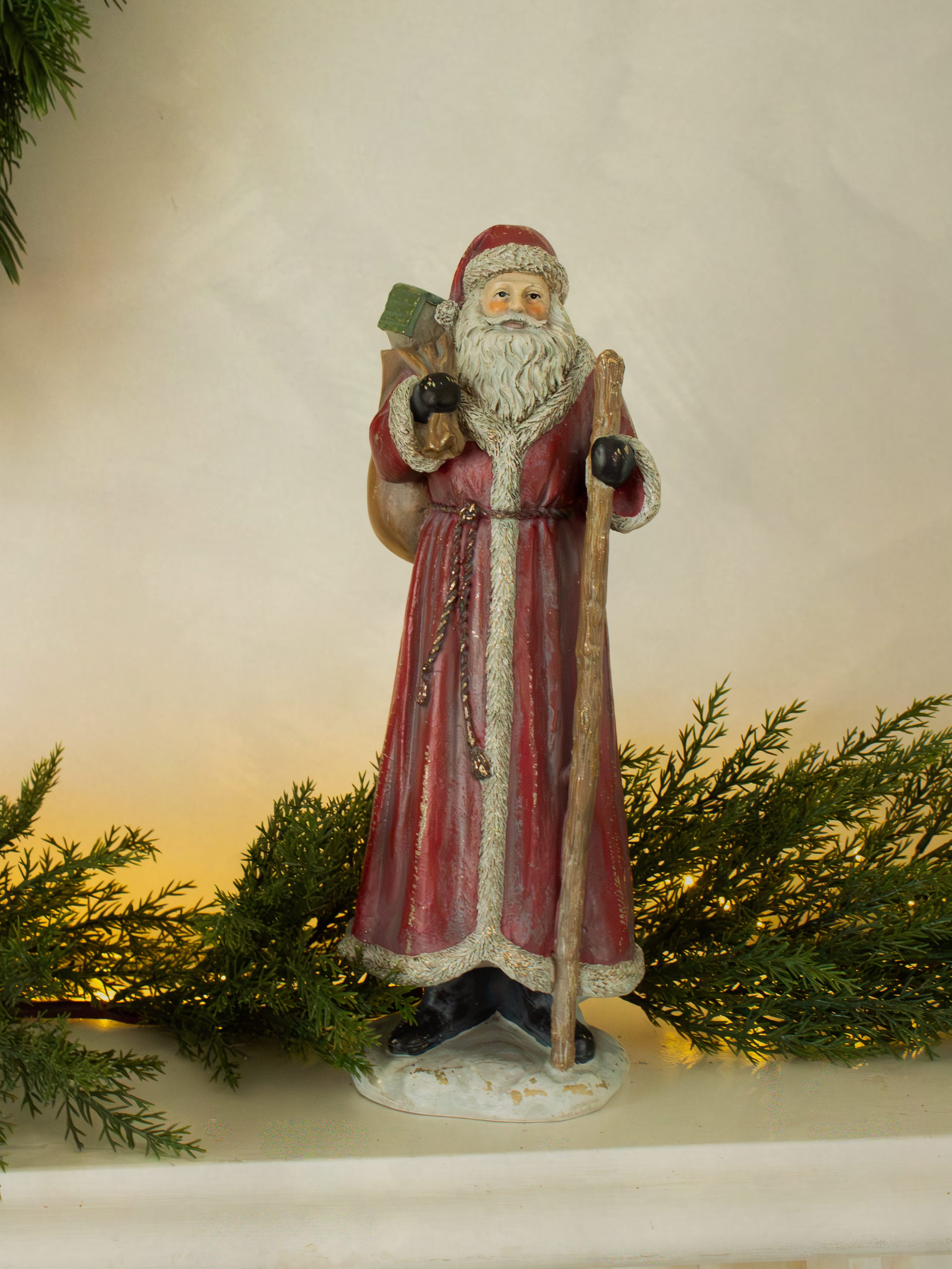 Tall Red Santa with Sack and Staff