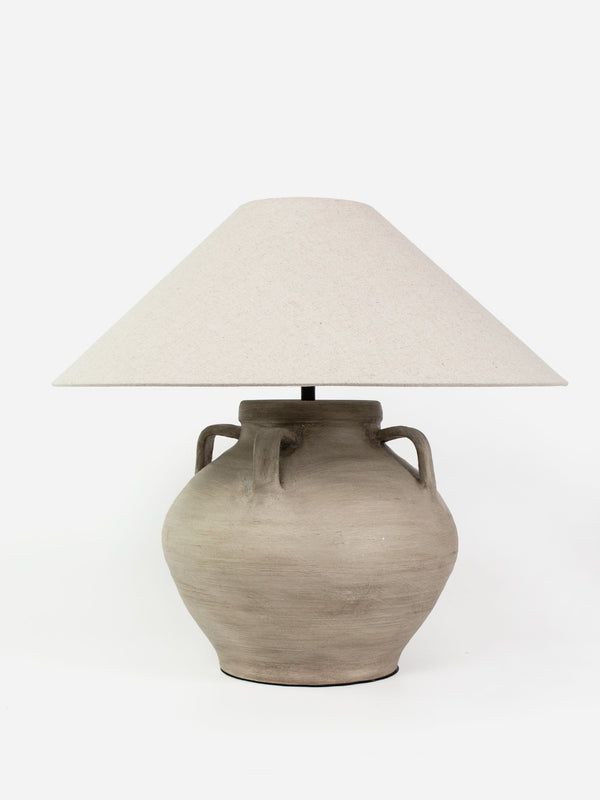 Tuscan Sandstone Lamp & Raw Linen Shade