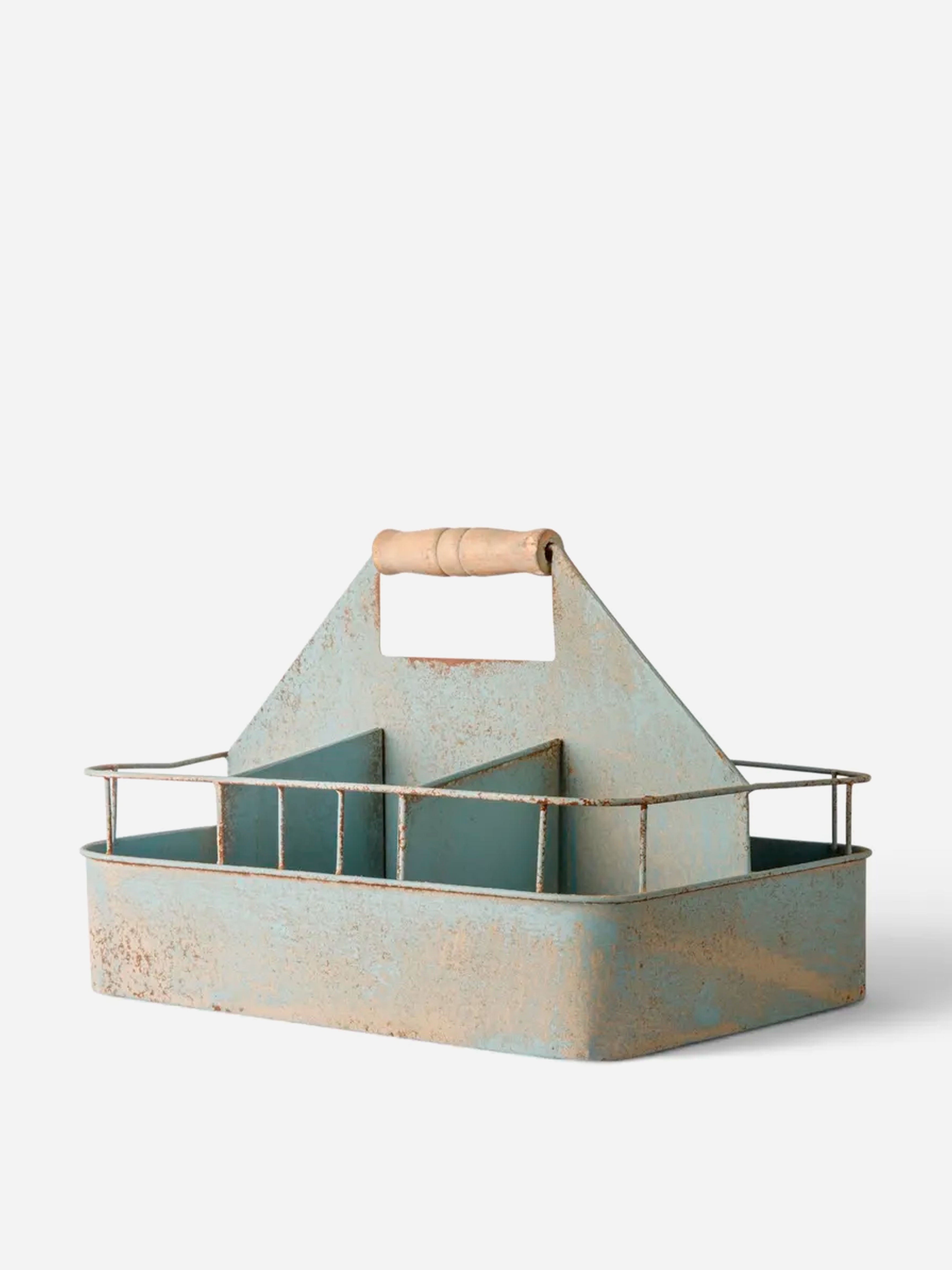 Antique Blue Metal Garden Tool Crate