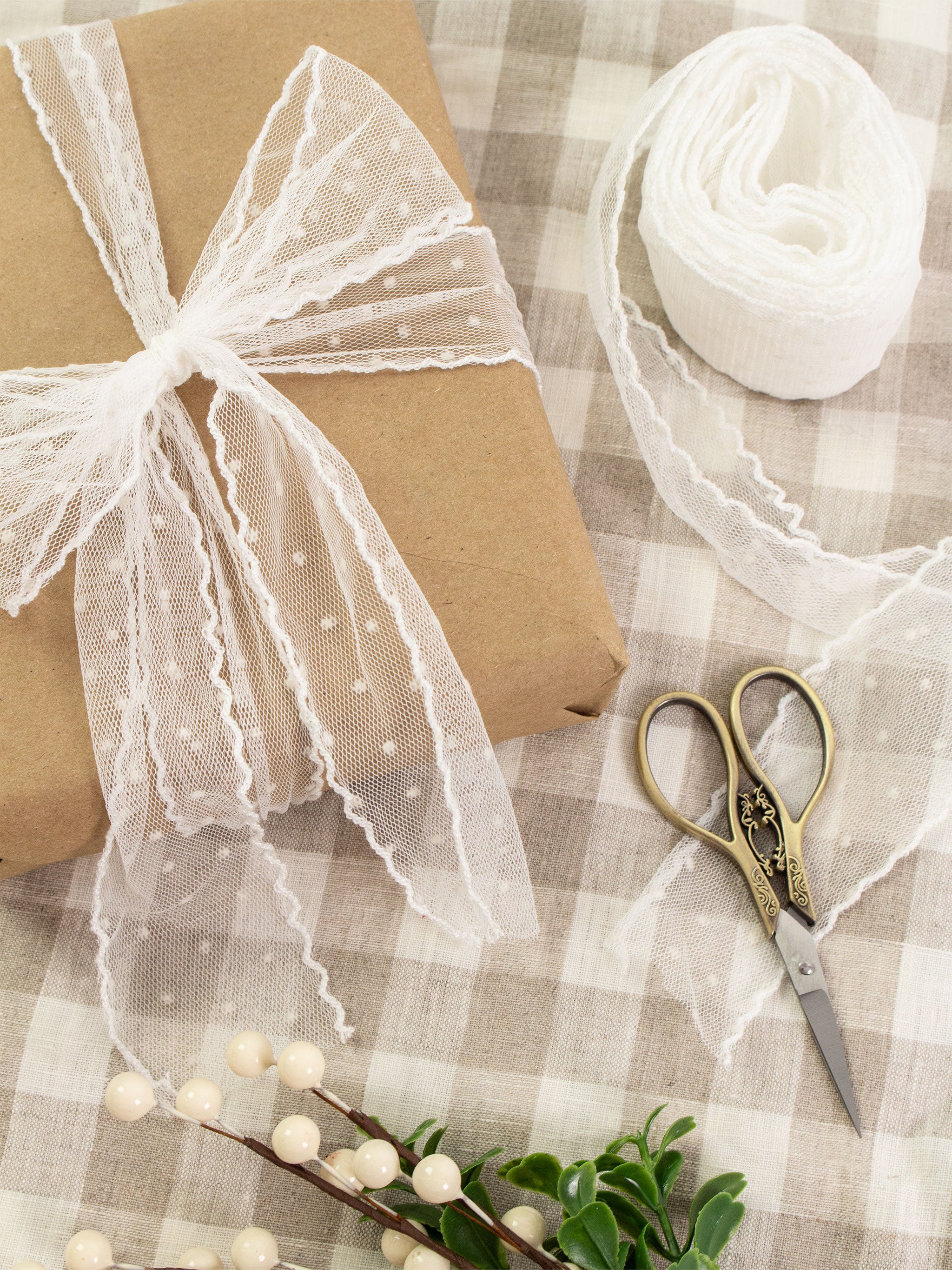 While Polka Dot Lace Ribbon