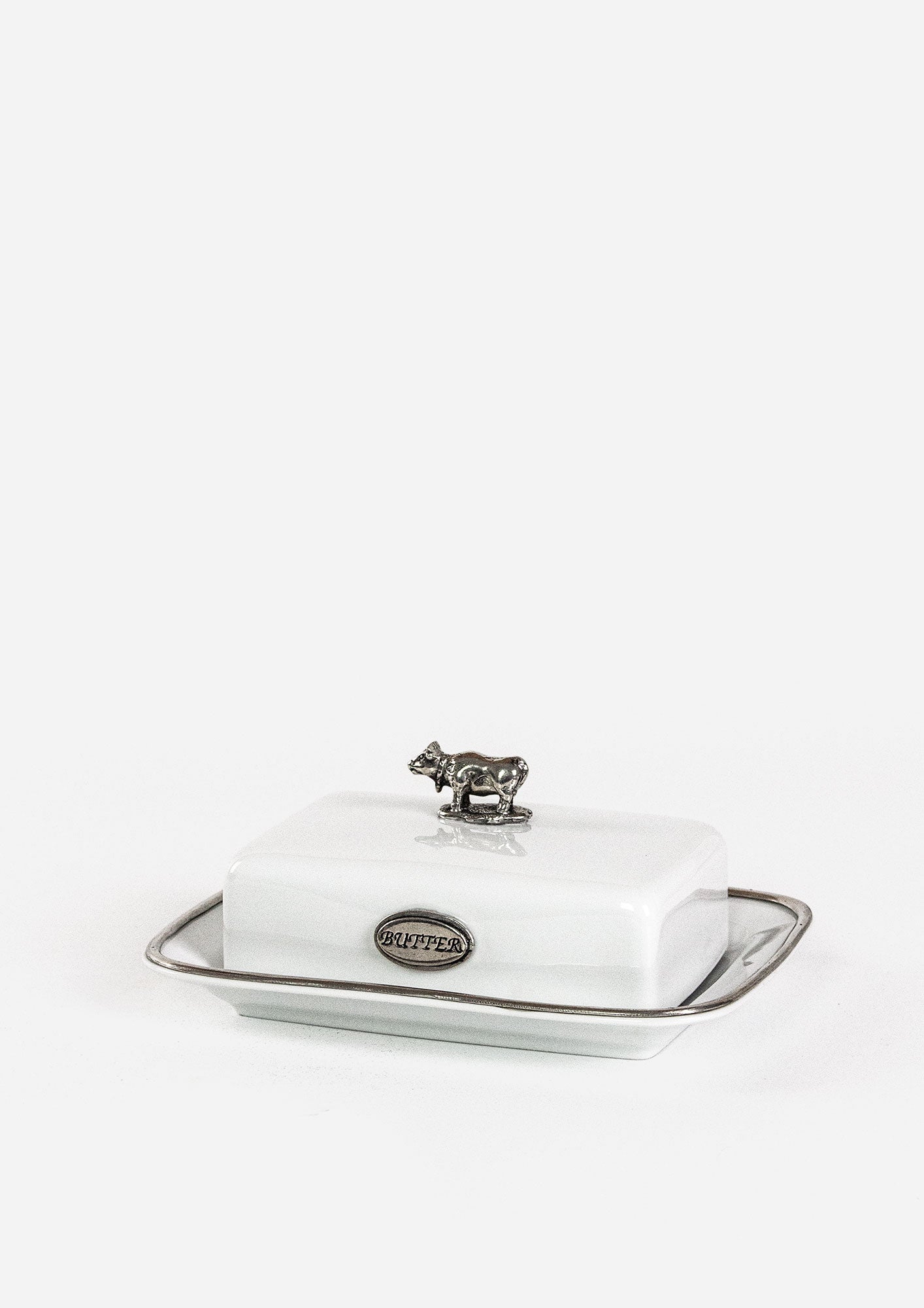 White Porcelain & Pewter Butter Dish