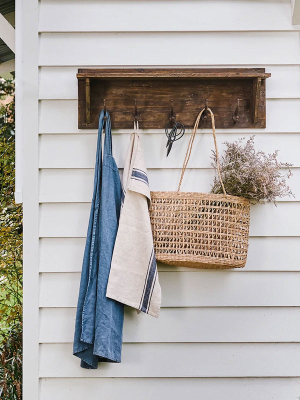 Wooden Wall Shelf with Hooks