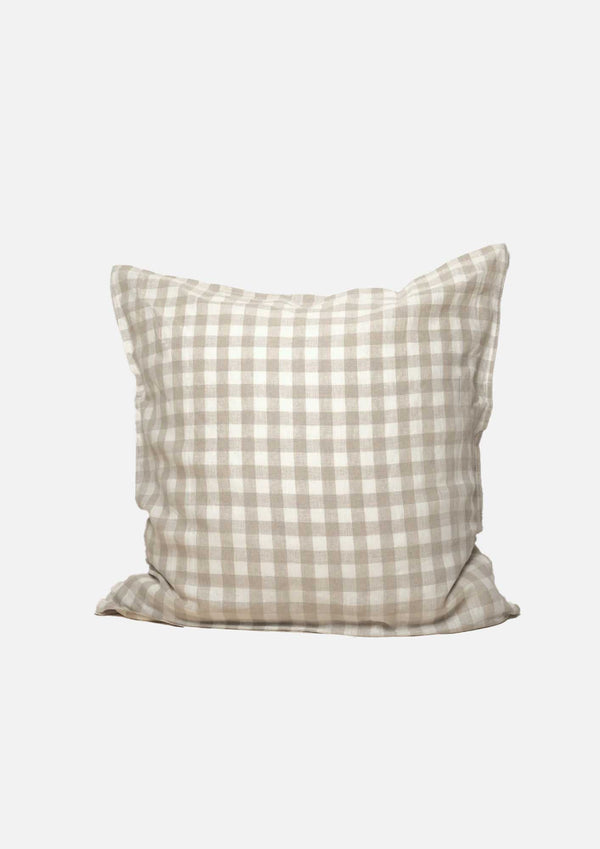 100% Linen Euro Pillowcase - Natural Gingham