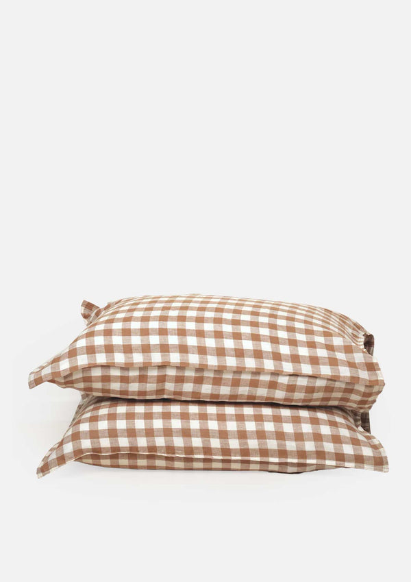 100% Linen Pillowcase Pair - Ginger Gingham