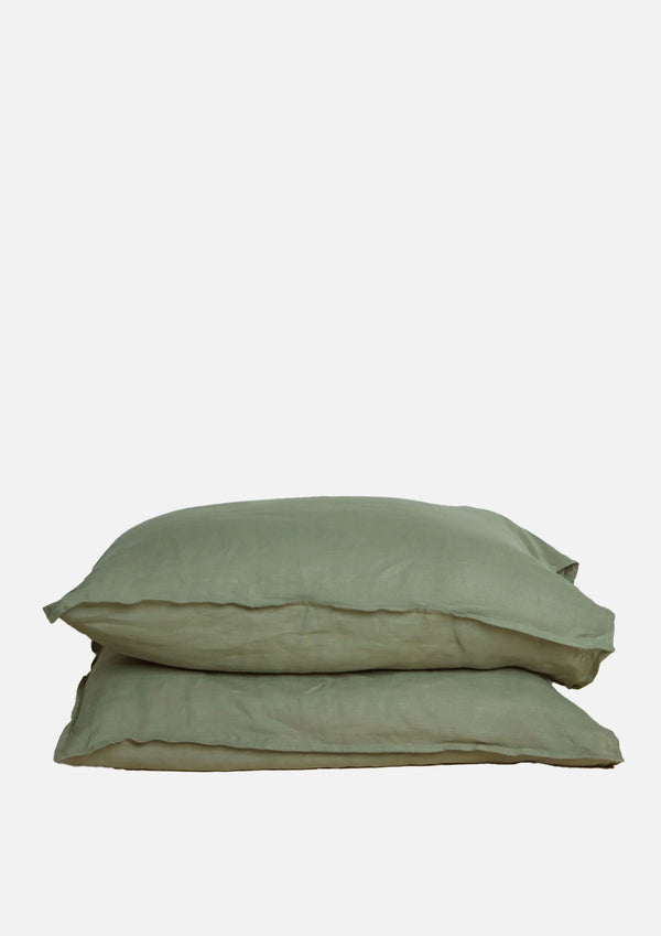 100% Linen Pillowcase Pair- Lichen
