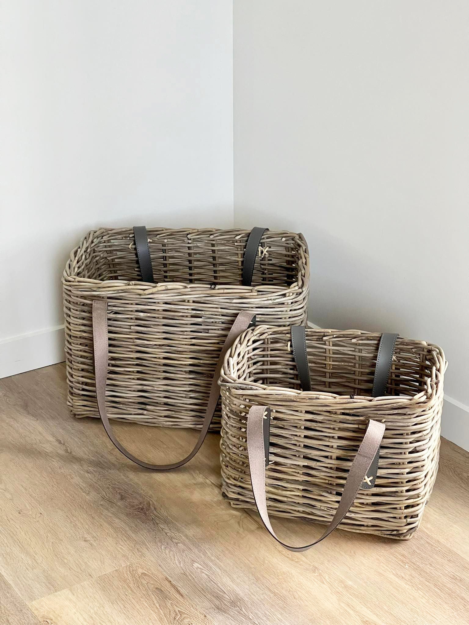 Grove Magazine Basket w/Leather Straps
