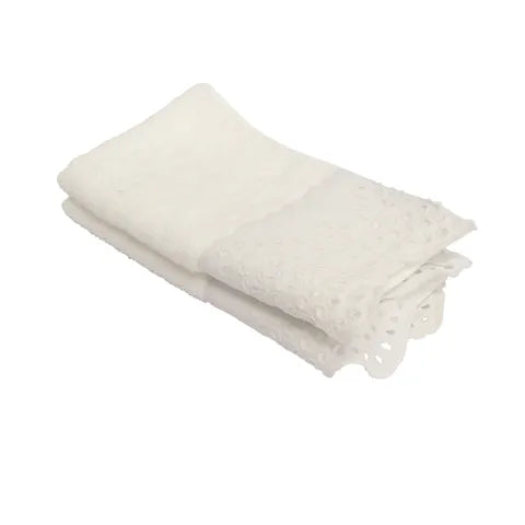 Beaded White Embroidered Hand Towel