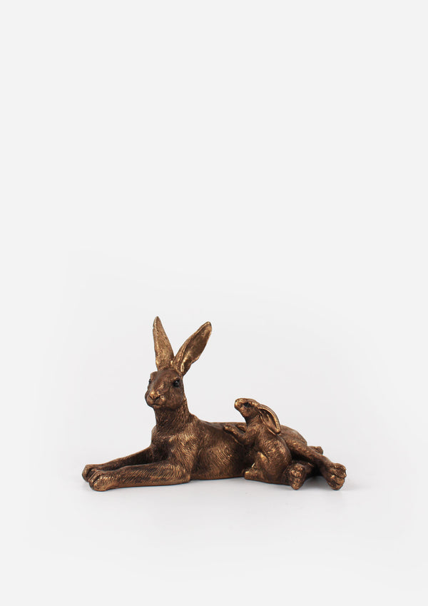 Bronze Lying Hare with Baby