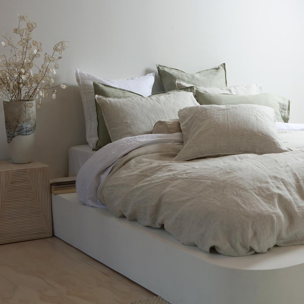 Linen Duvet Set - Charcoal Pinstripe