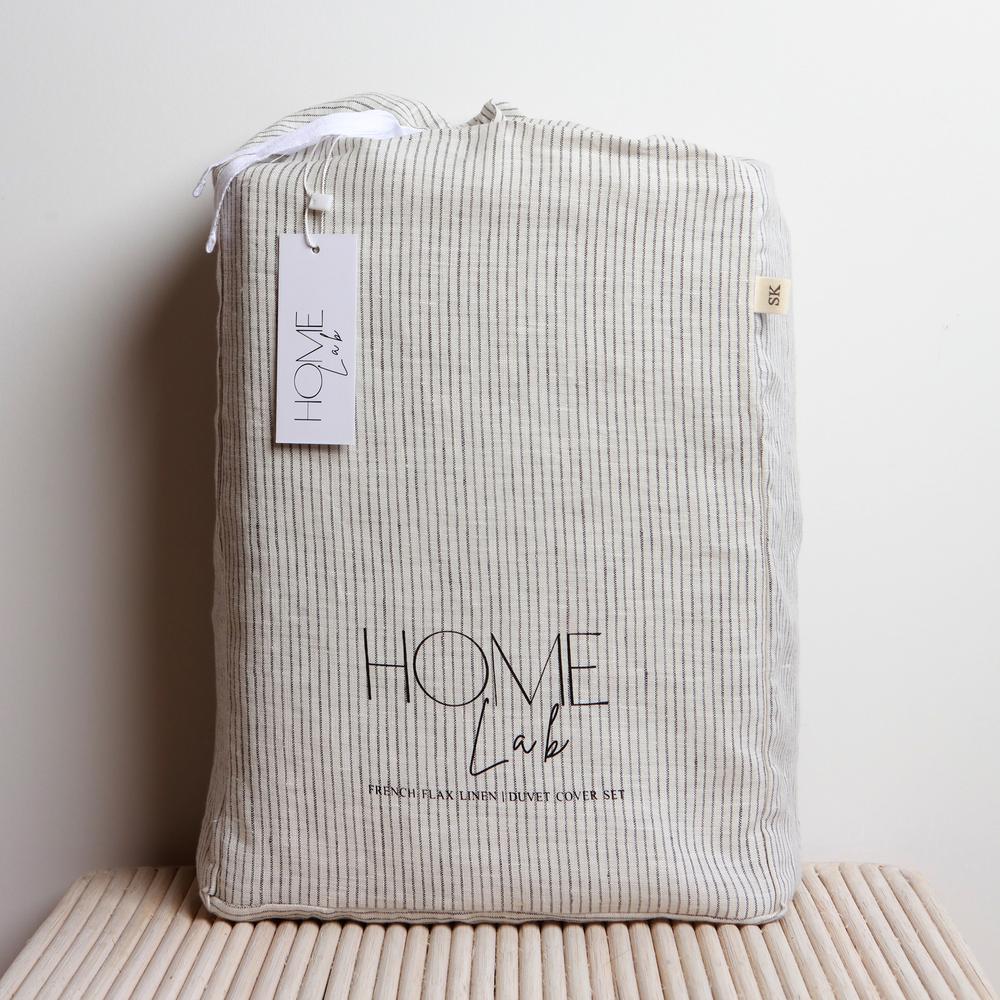 Linen Duvet Set - Charcoal Pinstripe