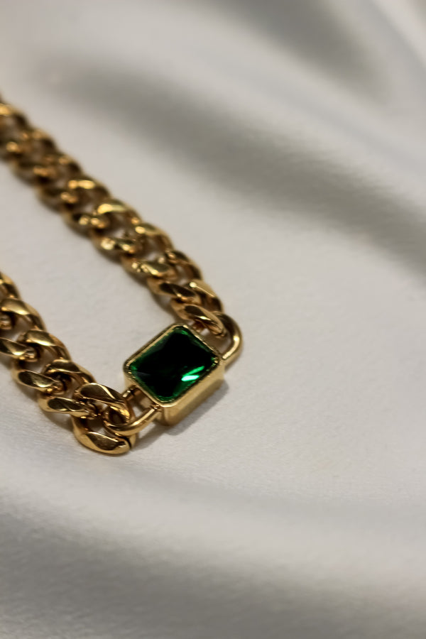 Gold Choker Chain with Green Stone