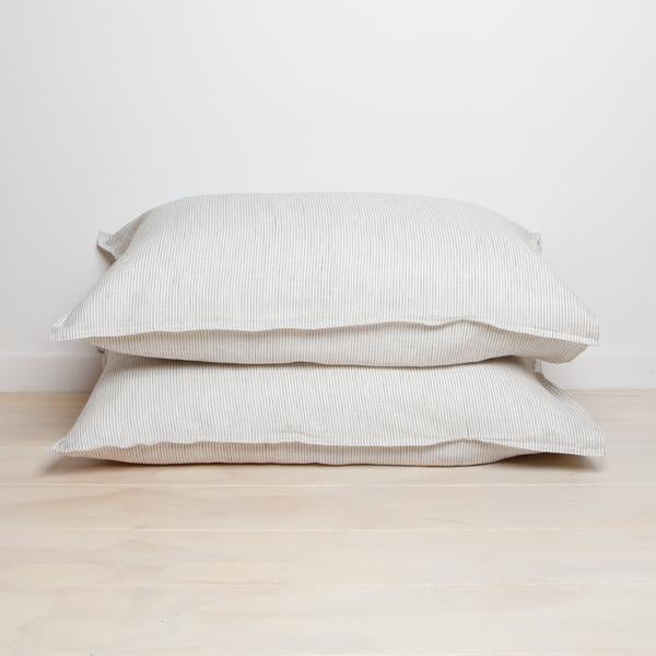 100% Linen  Pillowcase Pair- Charcoal Stripe