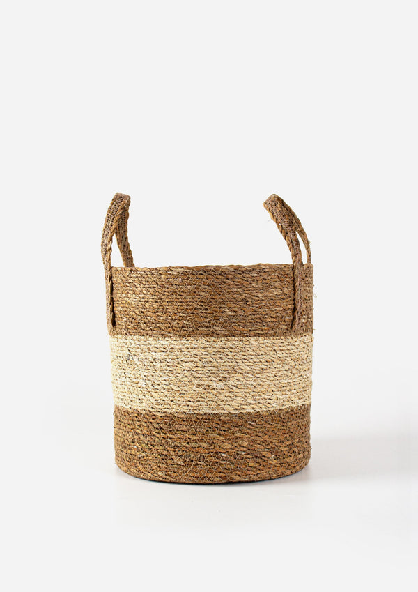 Round Cylinder Stripe Basket with Handle