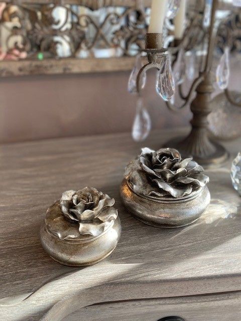 Camelia Pewter Round Trinket Box